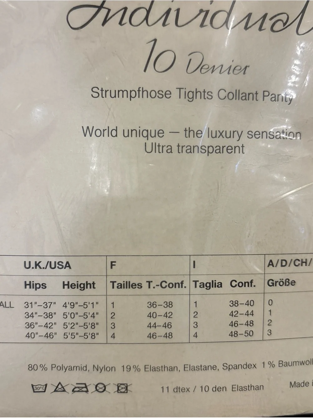 Wolford Individual 10 Tights  1 Pair Color Black  Size Small 11640